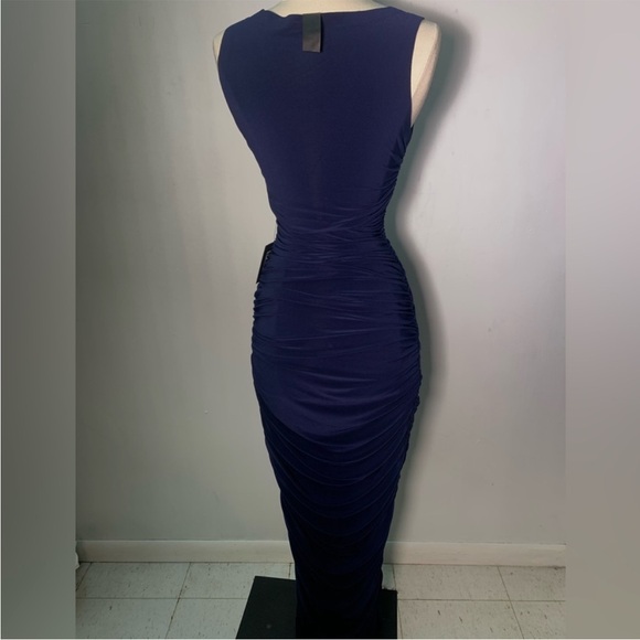 Norma Kamali Sleeveless Side Shirred Dark Blue Navy Maxi Dress Gown - Picture 5 of 14